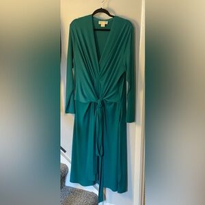 Michael Kors Green Sheath Dress Long Sleeve Plunge